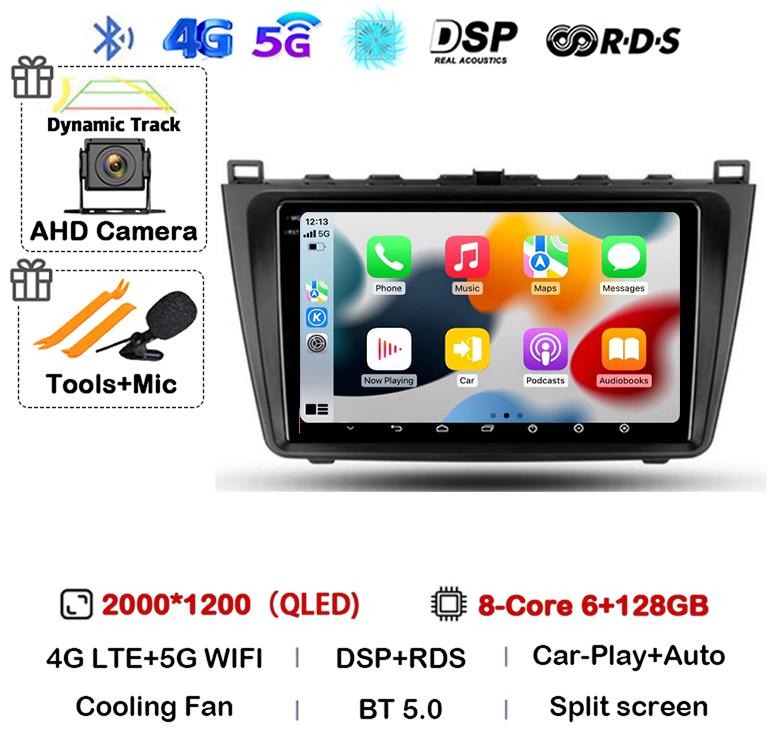 Car Radio Android14 Carplay Auto For Mazda 6 GH 2007 2008 2009 2010 2011 2012 Multimedia GPS Video Player Stereo 2din Head Unit