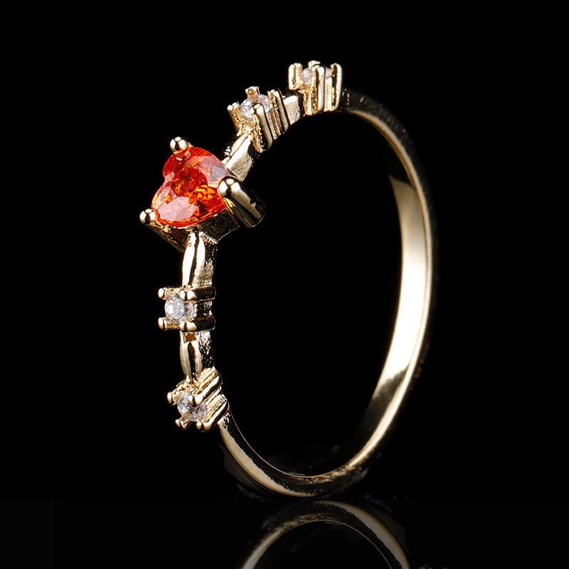 Balkenring Liebesring Feenwind Eleganter Roter Zirkon Pfirsichherzring Romantischer Herz Zeigefingerring