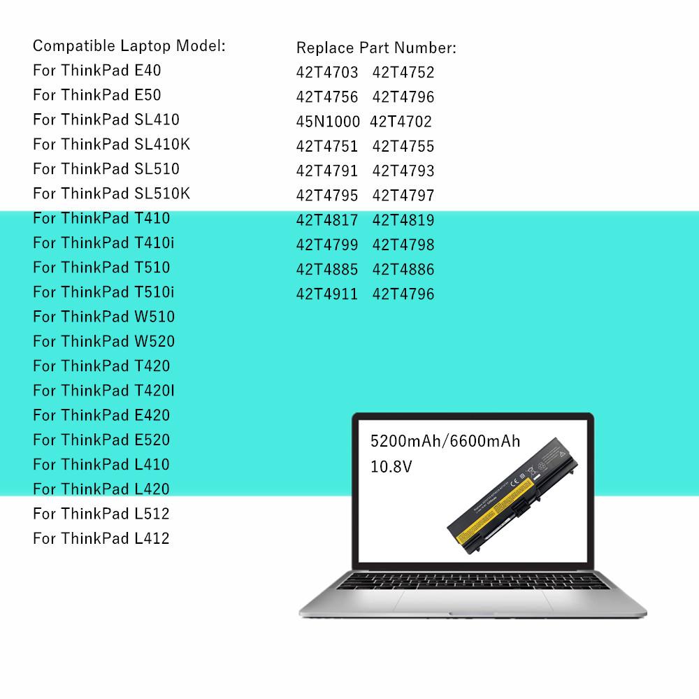 Dizüstü bilgisayar bataryası Lenovo ThinkPad E40 E50 L410 L412 L420 L421 L510 L512 L520 SL410 SL510 T410 T410i T420 T510 T510i T520 T520i için