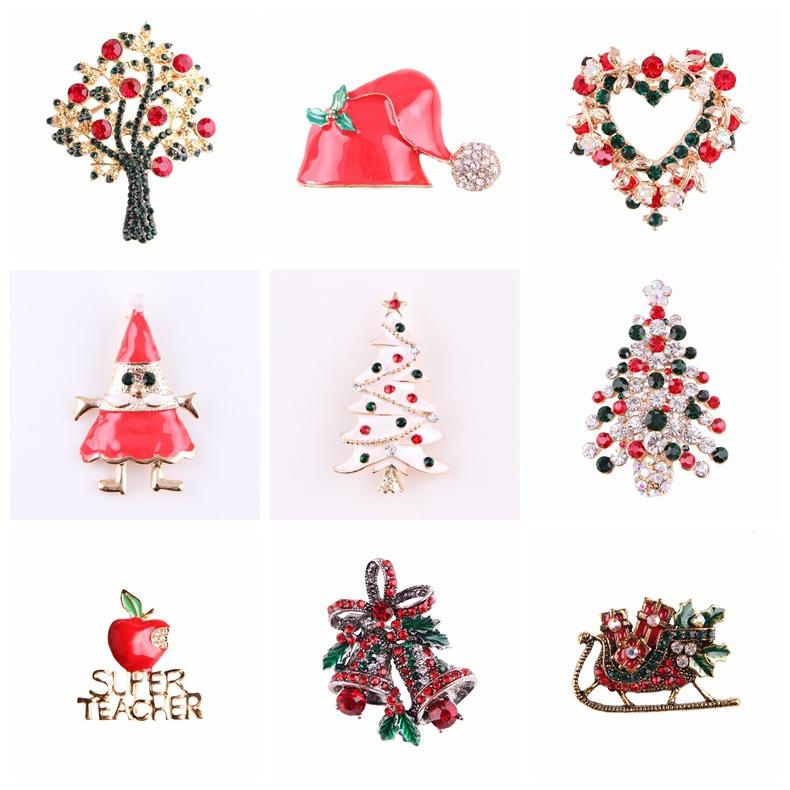 Fashion Christmas Brooch Christmas Tree Shoes Old Man Elk Wreath Snowflake Bell Pin Female