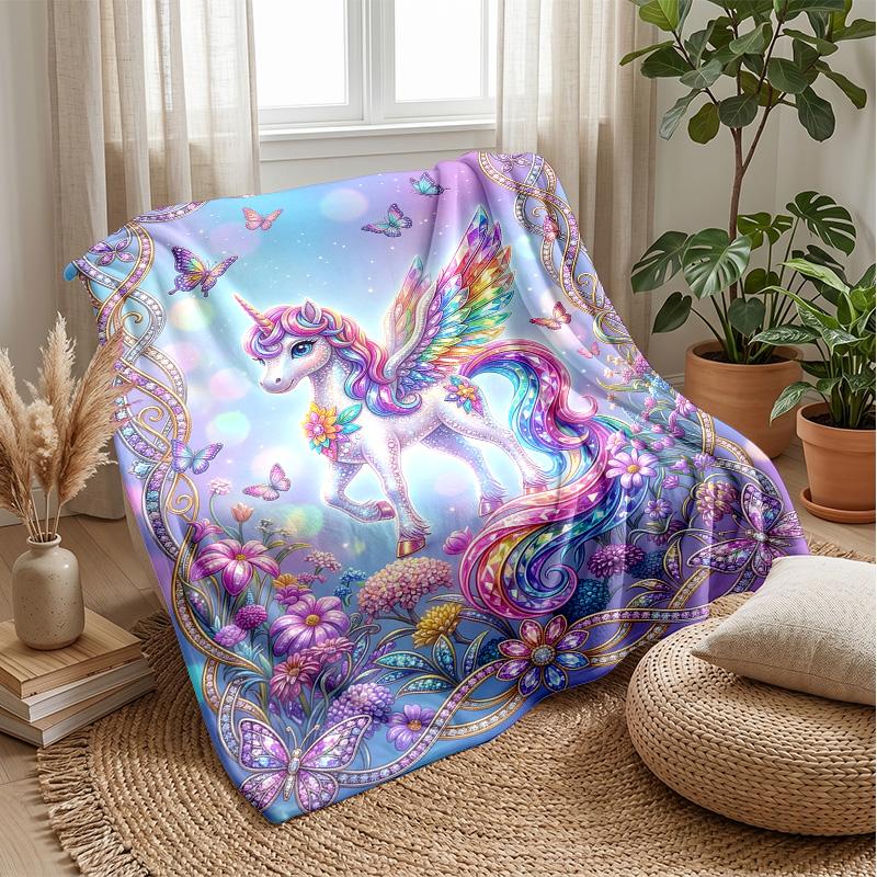 Fantasy Unicorn In Galaxy Theme Blanket Lightweight Warm Flannel Blanket Decorative Throw Blanket for Home Decoration
