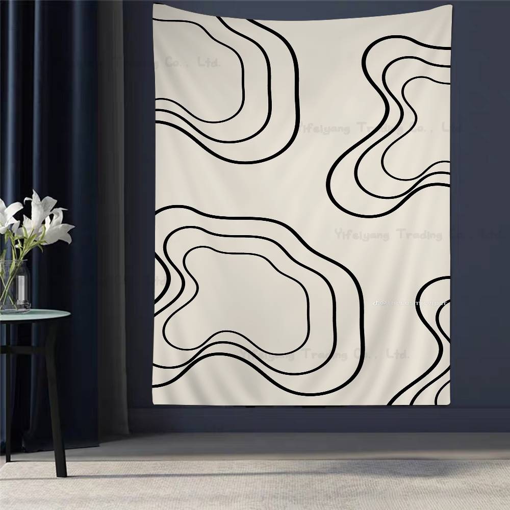 

Abstract Bauhaus Style Geometric Picture Black Beige Line Colorful Tapestry Bohemian Wall Tapestries Mandala Wall Hanging Sheets 74x94cm(29x37in)