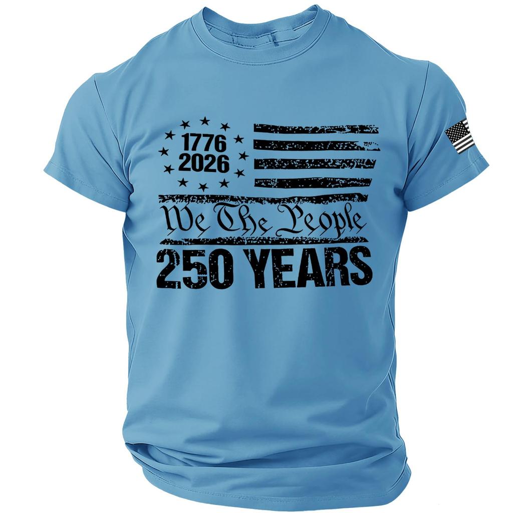Mens Short Sleeve Crew Neck T Shirt with We The People 250 Years 1776 2026 Flag Graphic Print Casual Fit Top