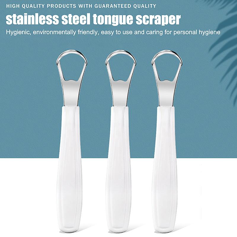 White Small Opening Stainless Steel Tongue Scraper Non-Slip Handle Breath Fresh Tongue Tools Toothbrush Coated Oral Hygiene Care