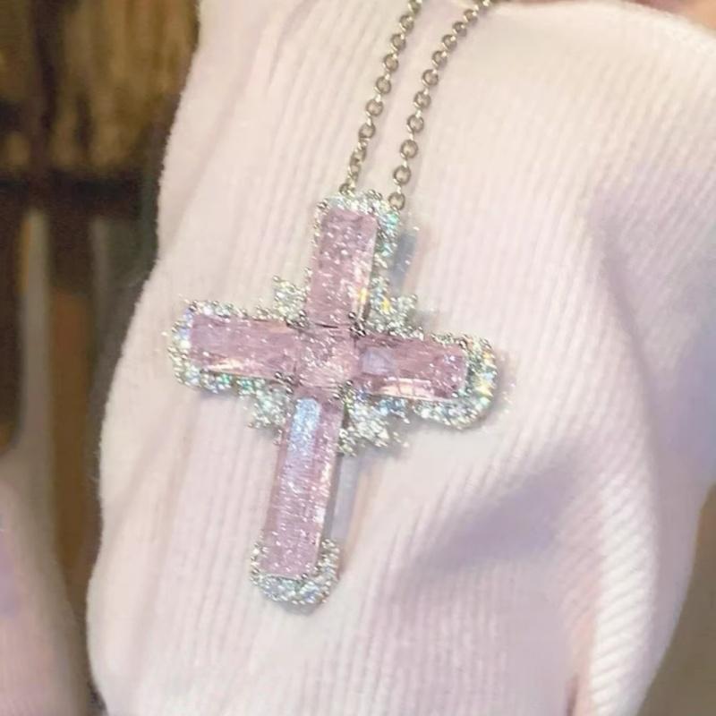 Fashionable Unique Design Zircon Cross Necklace For Women Elegant Exquisite Clavicle Chain Jewelry Birthday Party Gift
