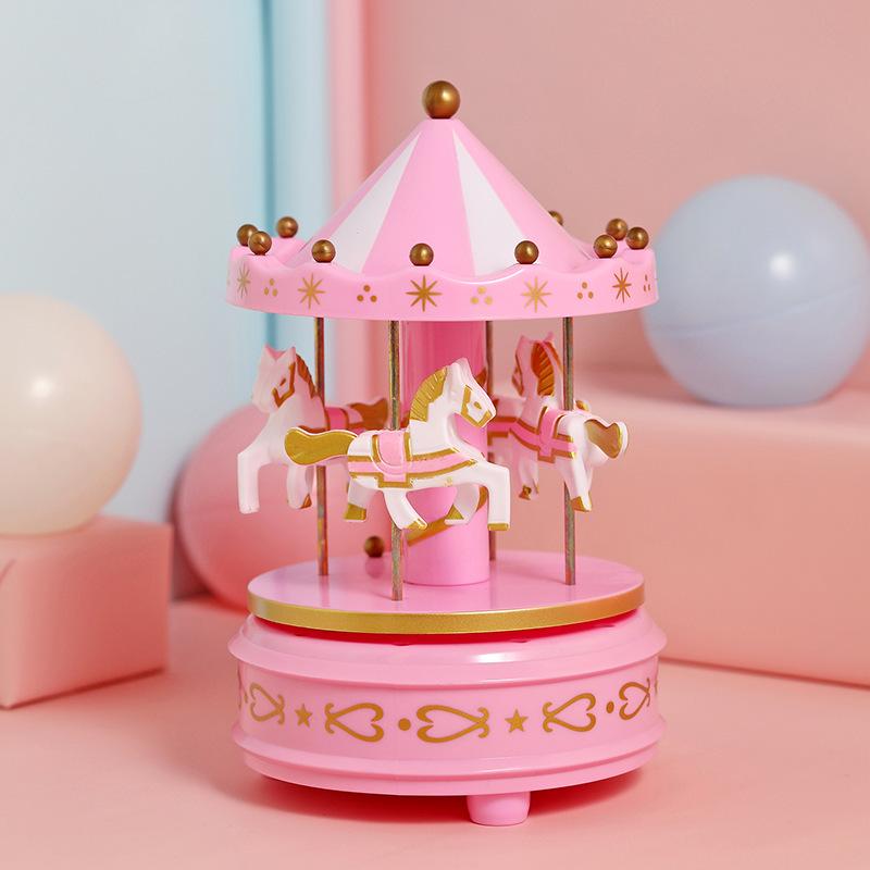 Wind-Up Plastic Carousel Music Box - Valentine's Day & Birthday Gift for Girlfriend or Kids