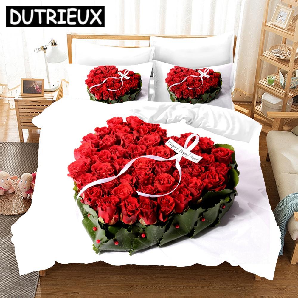 Flower Red Rose Bedding Set Romantic Gift 3d Duvet Cover Set Comforter Bed Linen Twin Queen King Single Size Dropshipping Modern