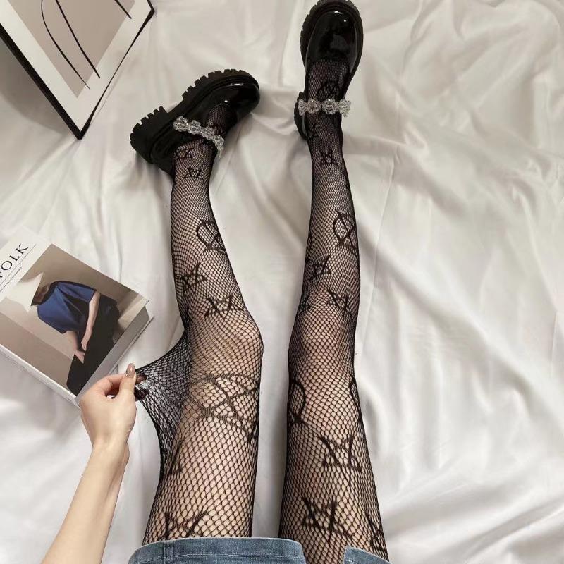 Lolita Girls Søt Pentacle Print Tights Kvinner Sexy Gothic Punk Magisk Femspiss Star Mesh Fish Net Strømpebukse Body Strømper