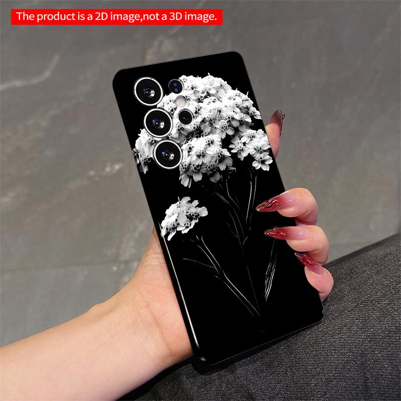 2DFlat Samsung phone case Black and White Floral Design Applicable to Galaxy S23 S24 S25ULTRA S26 A12 A14 A15 A16 A54 A55