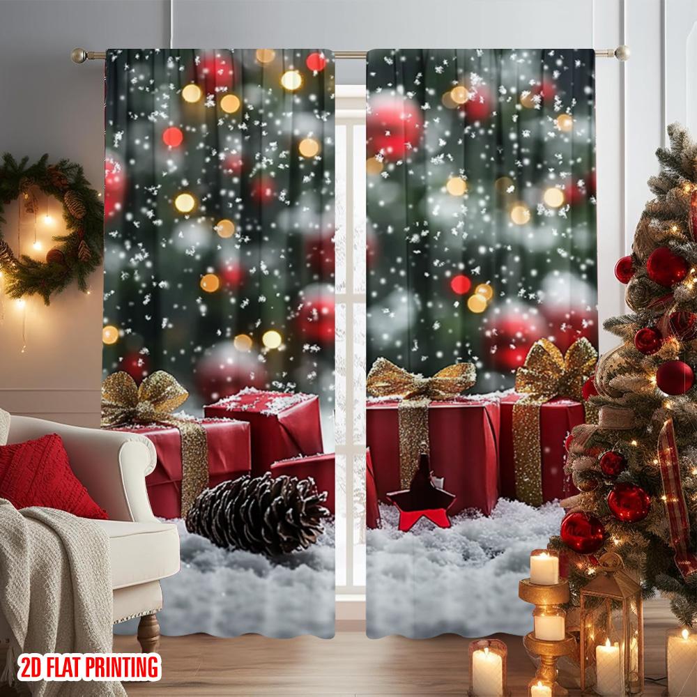 2pcs 2D Flat Printing Christmas Window Curtains Snowflake Tree Gift Versatile 100% Polyester Without Electricity Family Party