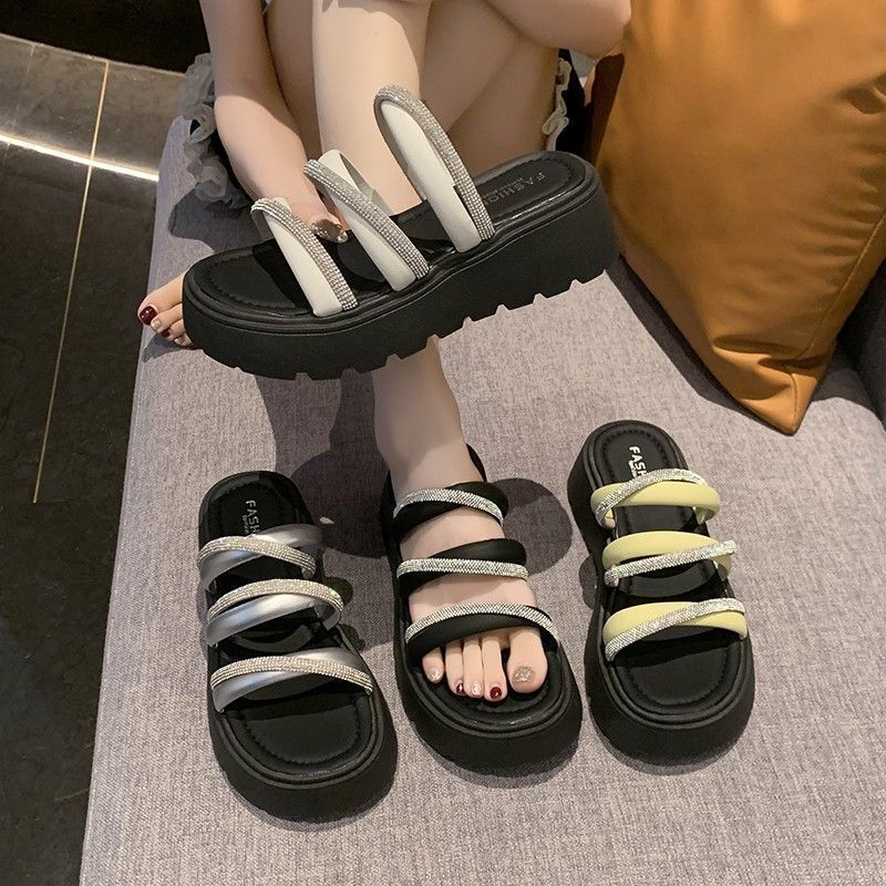 Roman Slippers Summer Thick Bottom Breathable Word with Casual Skirt Black Open-toed Cool Slippers 2025 New Explosion