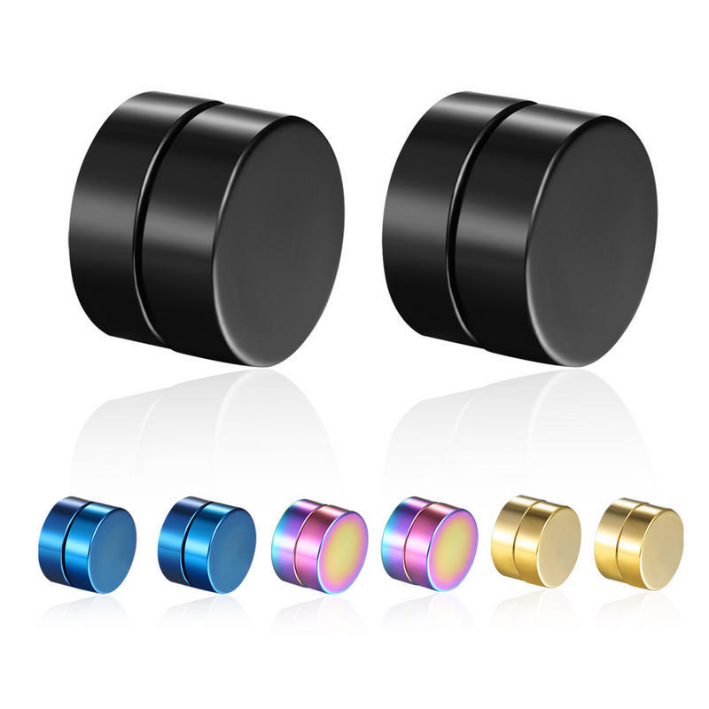 2 Pair Fashion Korean Men Clip Earrings Titanium Steel Magnet Man Magnetic Round Earring Jewelry Accessories Gifts