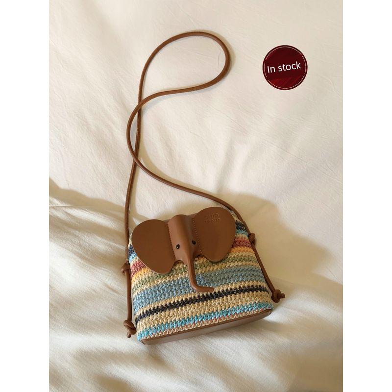

South Style Chio2nd Summer Night Evening Style Bucket Bag Rainbow Elephant Woven Bag Women Summer Shoulder Shoulder Small Bag Rainbow color