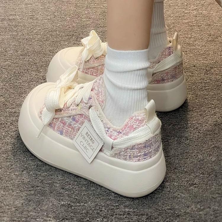 Scarpe da Ginnastica da Donna con Plateau in Tela Moda Primavera Comode Traspiranti Casual Nuove con Lacci Antiscivolo Piatte Sportive da Corsa