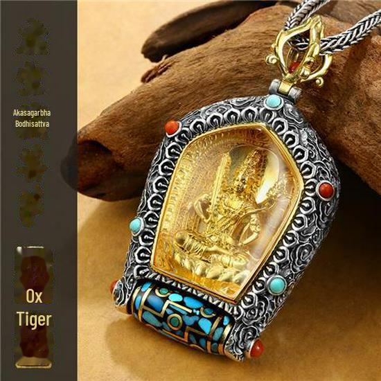 Guardian God Buddha Dzi Bead Pendant Necklace: Wealth God's Green Tara for Men and Women