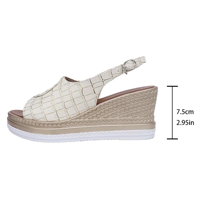 Fashion Buckle Strap Wedge Heel Sandals for Women Summer 2025 Plaid Pattern Platform Sandals Woman Thick Bottom Anti Slip Beach Shoes