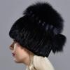 Women's Hat Fashionable Winter Pompom Mink Fur Hats Female Warm Thick Stylish Girl Hat with Real Fur Elegant Knitted Fox Caps
