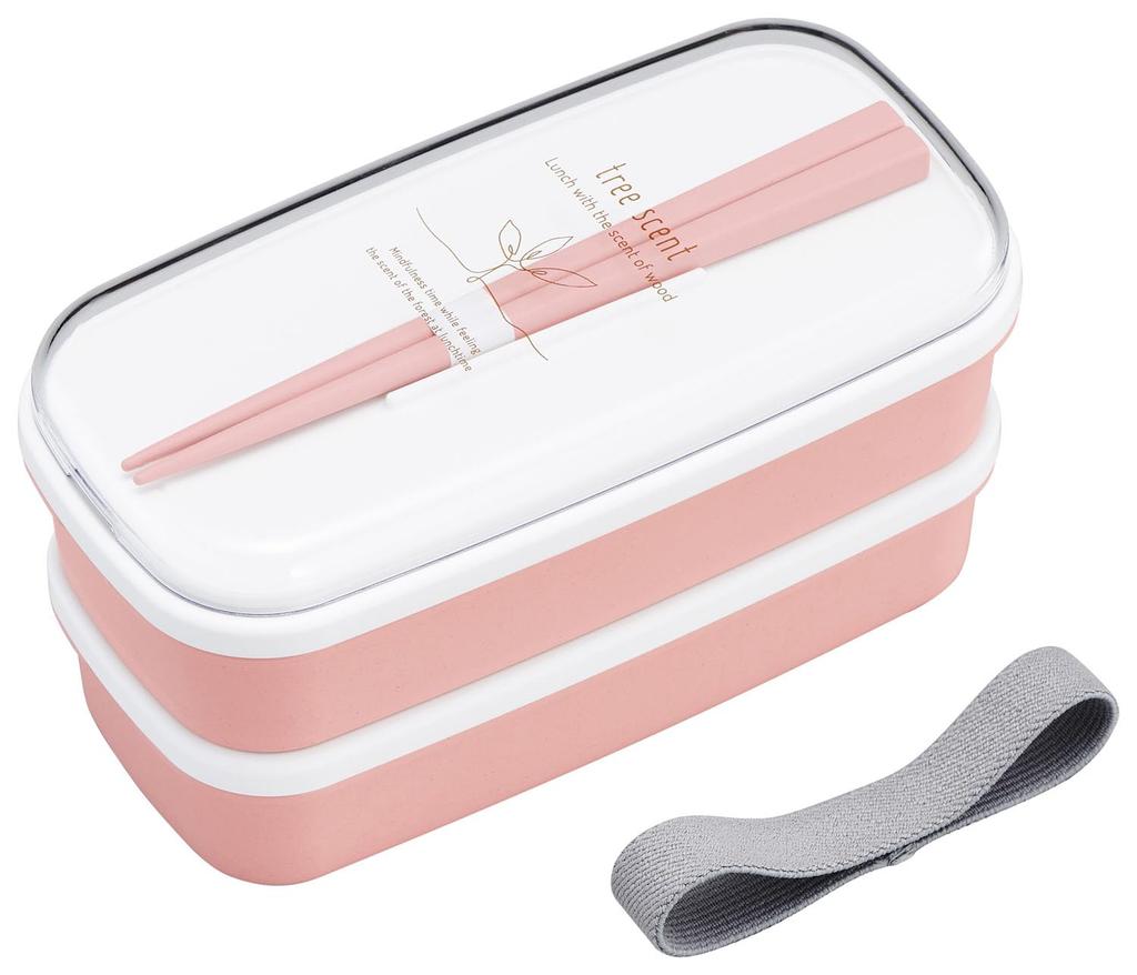 OSK Antibacterial Bento Light Hinoki Nopura with and Lunch Made in (OSK) Two-Tier Box, 330ml/320ml, Pink, (HKP) No. 3, Chopsticks, Divider, Belt,