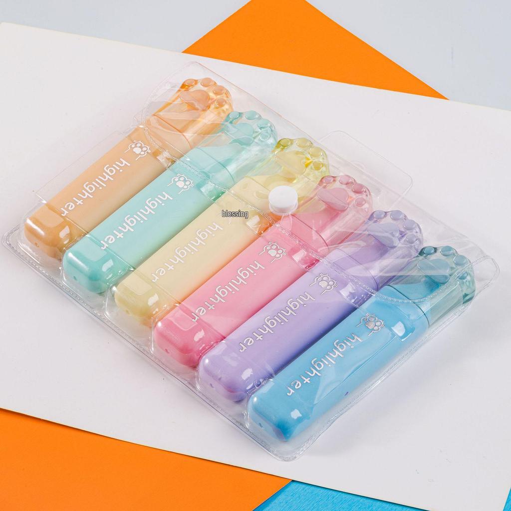 Cat Paw Shaped Macaron Color Fluorescent Pen - Cute, Creative Eye Protection with High Appearance Value
