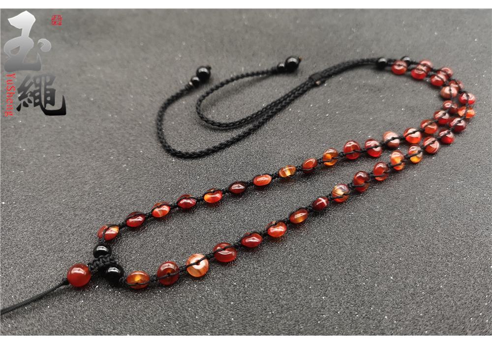 Natural Jade and Red Agate Bead Pendant Necklace Rope