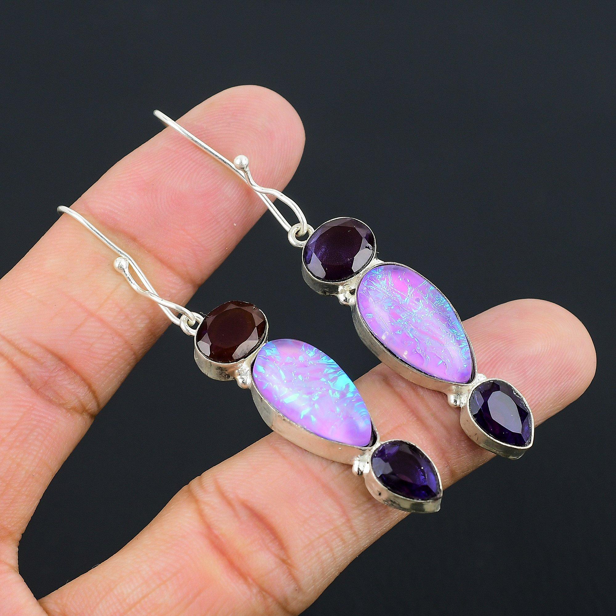 

Подарочные ювелирные серьги из стерлингового серебра 925 пробы с синим тройным опалом, 2,18 дюйма