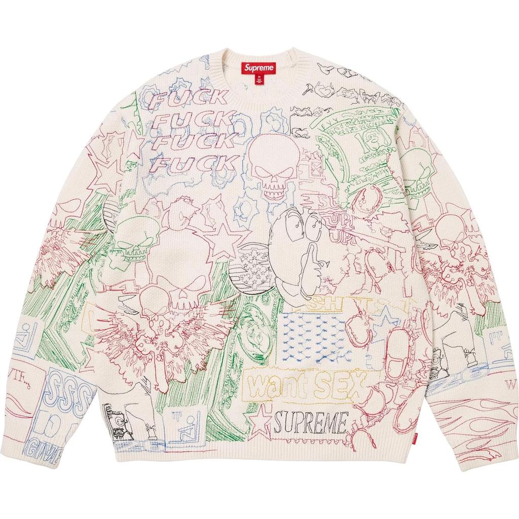 Supreme Collage Embroidered Sweater White