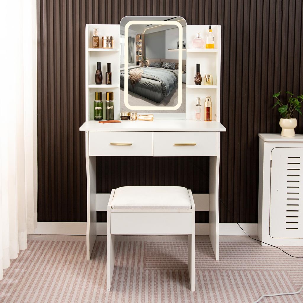 Nyana Home LED Mirror Makeup Vanity with Stool 76x130cm