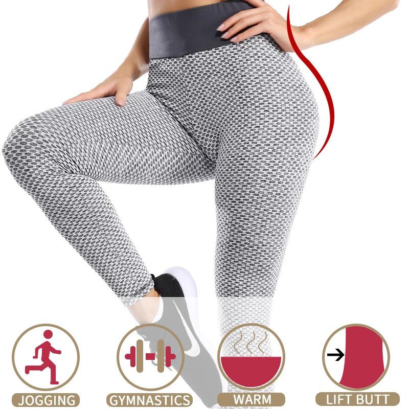 Europäische Waben Jacquard High-Waist Po-Lifting Yoga-Leggings für Damen