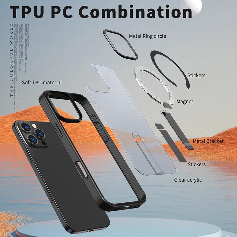 For Magsafe Magnetic Wireless Charging Metal Bumper Phone Case For iPhone 16 Pro Max E 14 11 12 13 15 Pro Max Hard PC Back Cover