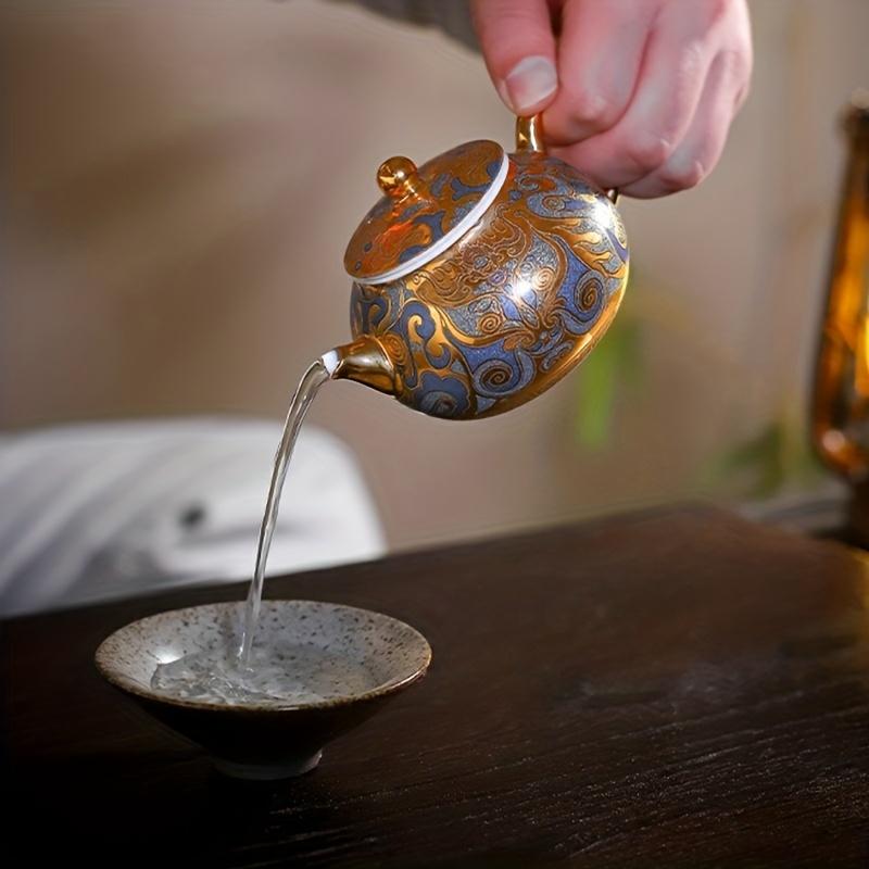 1ks 24k Zlatá čajová konvice Master Ručně vyráběná Dunhuang Tangka Zlacená konvička Dárková čajová sada pro domácnost Vysoce kvalitní čajová sada Kung Fu Jedna konvička