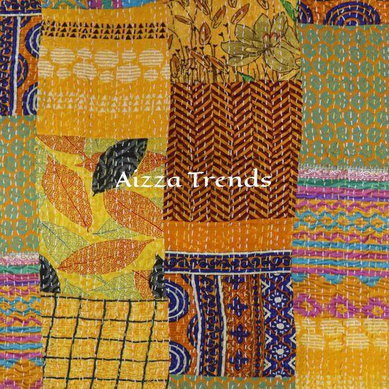 Aizza Trends Handmade Pure Cotton Patch and Patola Work Kantha Quilt - Traditional Indian Throw Blanket-Vintage Cotton Silk Saree Quilt