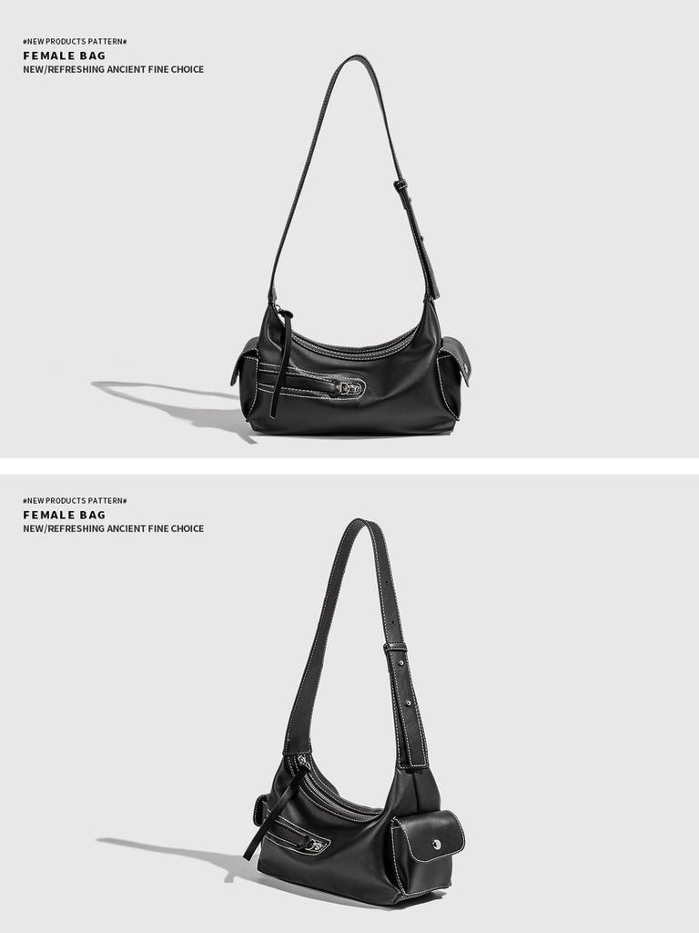 2025 Single Shoulder Retro Textured Handheld Bag for Women - Cool Spicy Girl Motorcycle Design