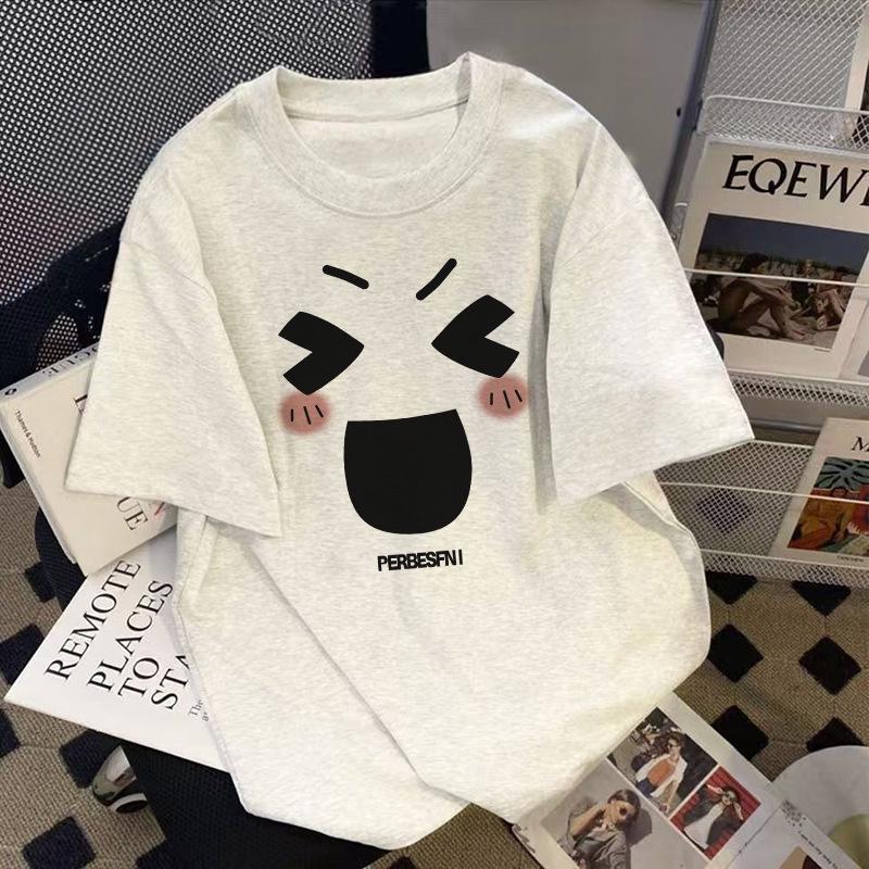 

Хлопковая женская футболка большого размера в корейском стиле - с коротким рукавом, свободного кроя, универсальный летний топ в стиле колледжа XXL