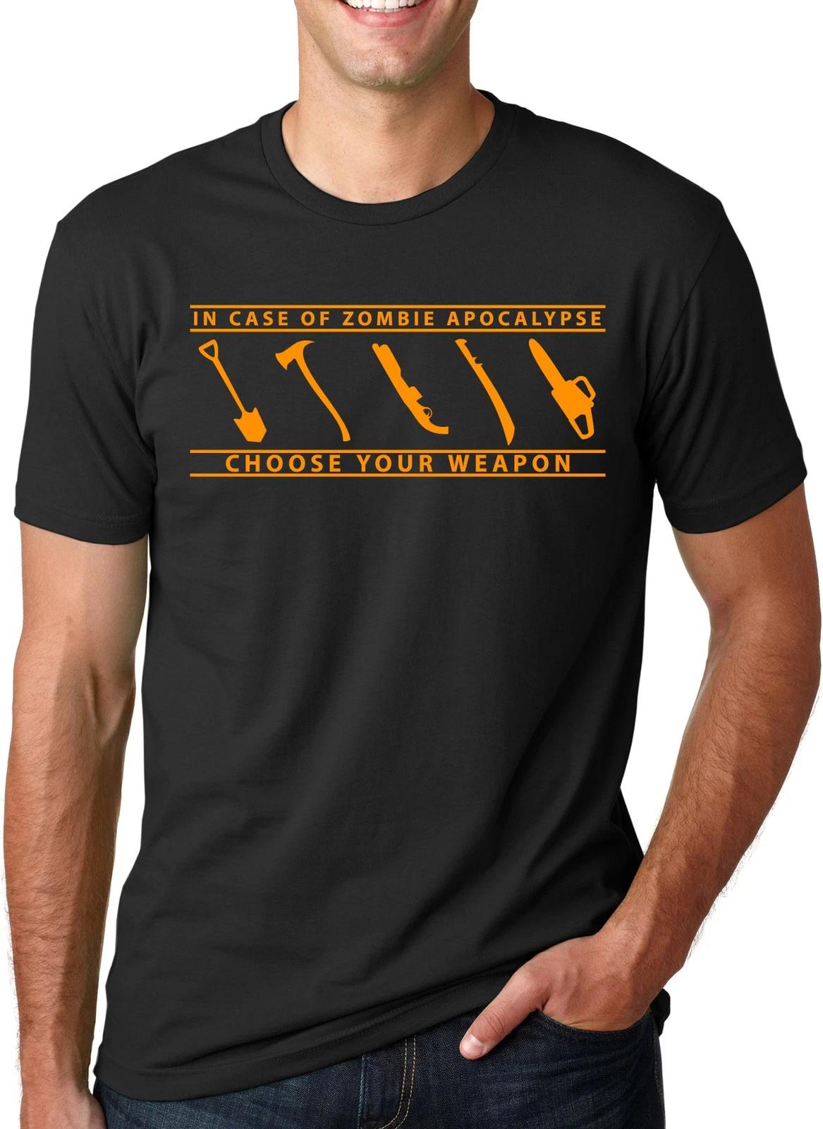 In Case of Zombie Apocalypse Choose Your Weapon Funny Halloween T-Shirt XXXL
