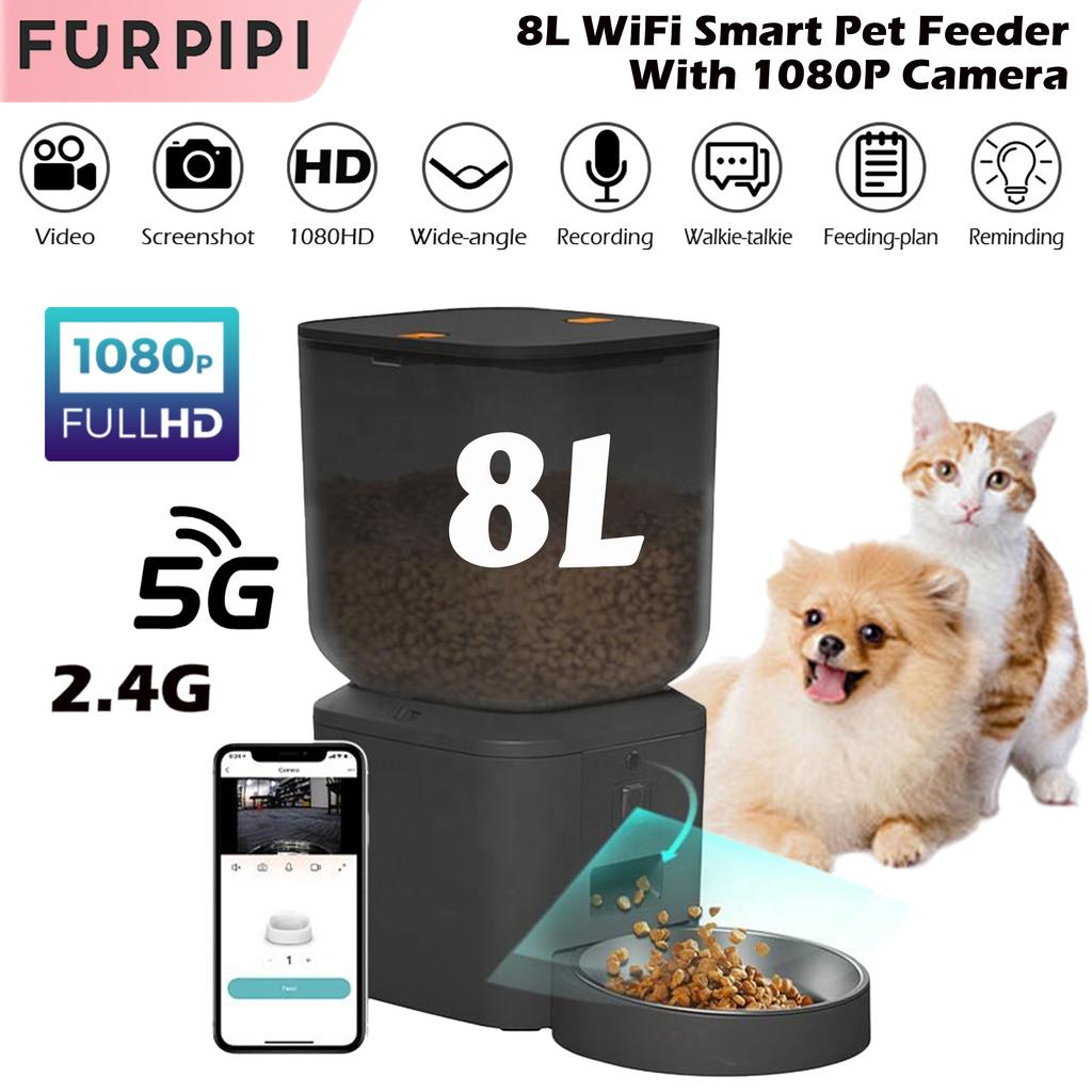 Comedero Automático para Gatos de 8L con Cámara 1080p Video 5G WiFi Dispensador de Comida para Gatos Mascota Inteligente Grabadora de Voz Aplicación Tuya Comedero Automático para Mascotas