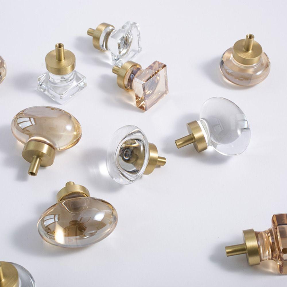 Crystal Glass Furniture Handle Gold Base Transparent Kitchen Cabinet Knobs Cupboard Wardrobe Drawer Pull Handles Home Decor