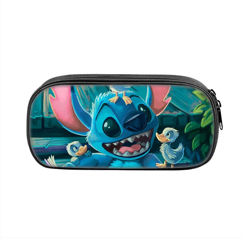 Stitched Design Pencil Case For Kids With Double Zipper And Polyester Material