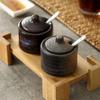 Japanese Ceramic Seasoning Bottle Spice Jar with Lid Spoon Condiment Container Creative Salt and Pepper Shakers Kitchen Utensils