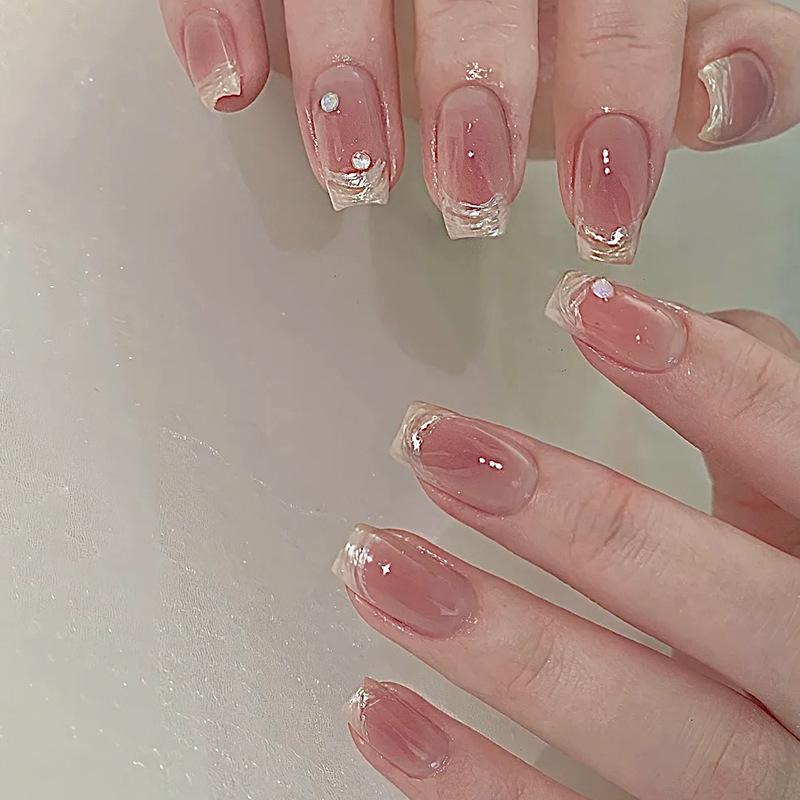 

Съемные персиковые румяна ручной работы Аврора французские накладные ногти Medium