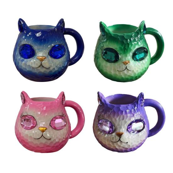 Handmade Resin Cat Face Water Cup Geode Kitten Mug Unique Artistic Drinkware Insulated Coffee Cup for Cat Lovers Mineral Collectors