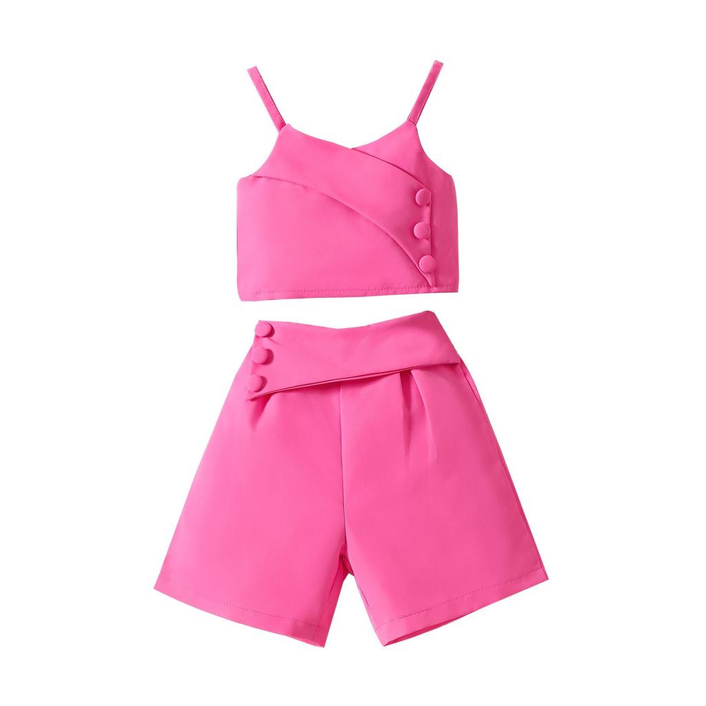Girls Casual Suit Summer Kids Fashion Halter Top and Shorts Suit