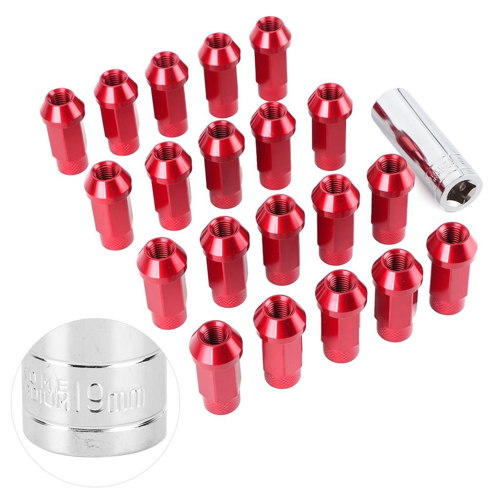 20Pcs 50mm Wheel Lug Hub Nuts Universal M12x1.5 Thread Aluminium Alloy W Mounting SocketRed