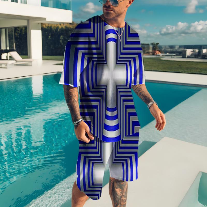 

Літні повсякденні чоловічі костюми Спортивні костюми з 2 предметів із 3D-друком Спортивний одяг з короткими рукавами Чоловічі костюми-футболки Спортивний одяг Вуличний одяг 6XL