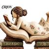 Detailed Wooden Craftsmanship 2D Flat Reading Girl Figurine with Stacked Book Design for Lovers, Small Ornament Bedside Table Decorative Tabletop