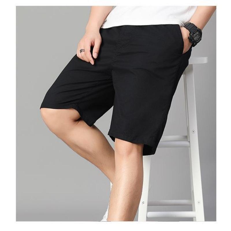 Men's Casual Solid Color Shorts Elastic Waist Lightweight Breathable Mid Length Outdoor Wear