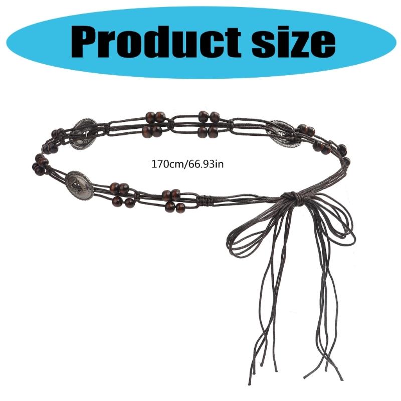 Braided Brown Beaded Belt Chain Unisex Body Jewelry For Layering Outfits Wax Rope Ethnic Style
