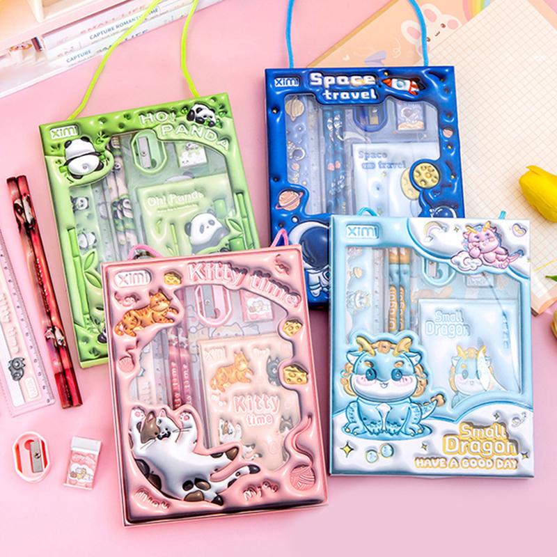 6 In 1 Stationery Set Primary School Children Learning Gift Box Pencils Kindergarten Birthday Gift Prizes Study Stationery Set
