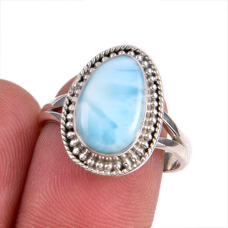 

Natural Republic Larimar Gemstone 925 Sterling Silver Jewelry Ring Size 7.5 R6q90