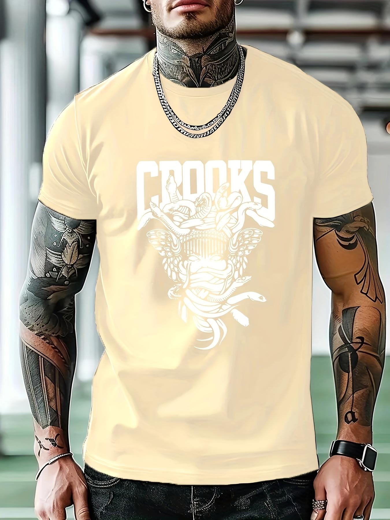 Casual Graphic T-shirt - Light Blue Crooks & Wings Print Short Sleeve Tee XXL