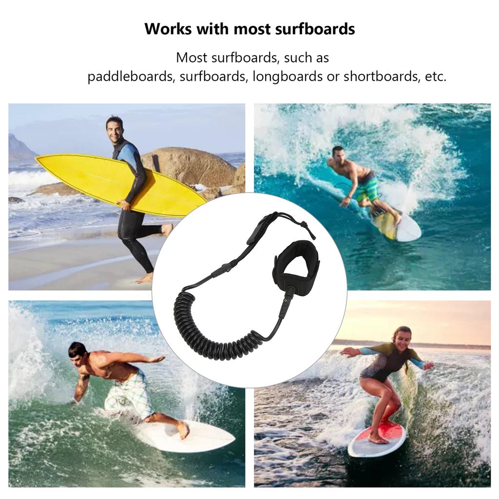 Surfboard Leash High Elasticity TPU Black Coiled Surfing Leg Rope for Paddleboards Longboards
